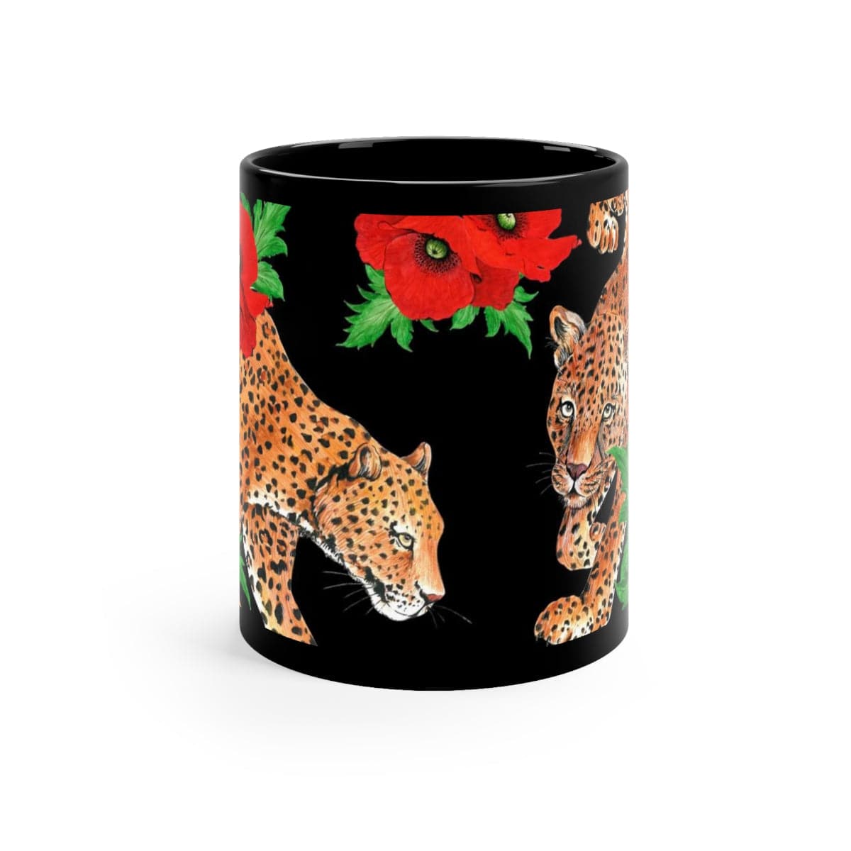 Anuschka Coffee Mug, Enigmatic Leopard printing in Black color. Featuring can be safely placed in a microwave for food or liquid heating and suitable for dishwasher use.