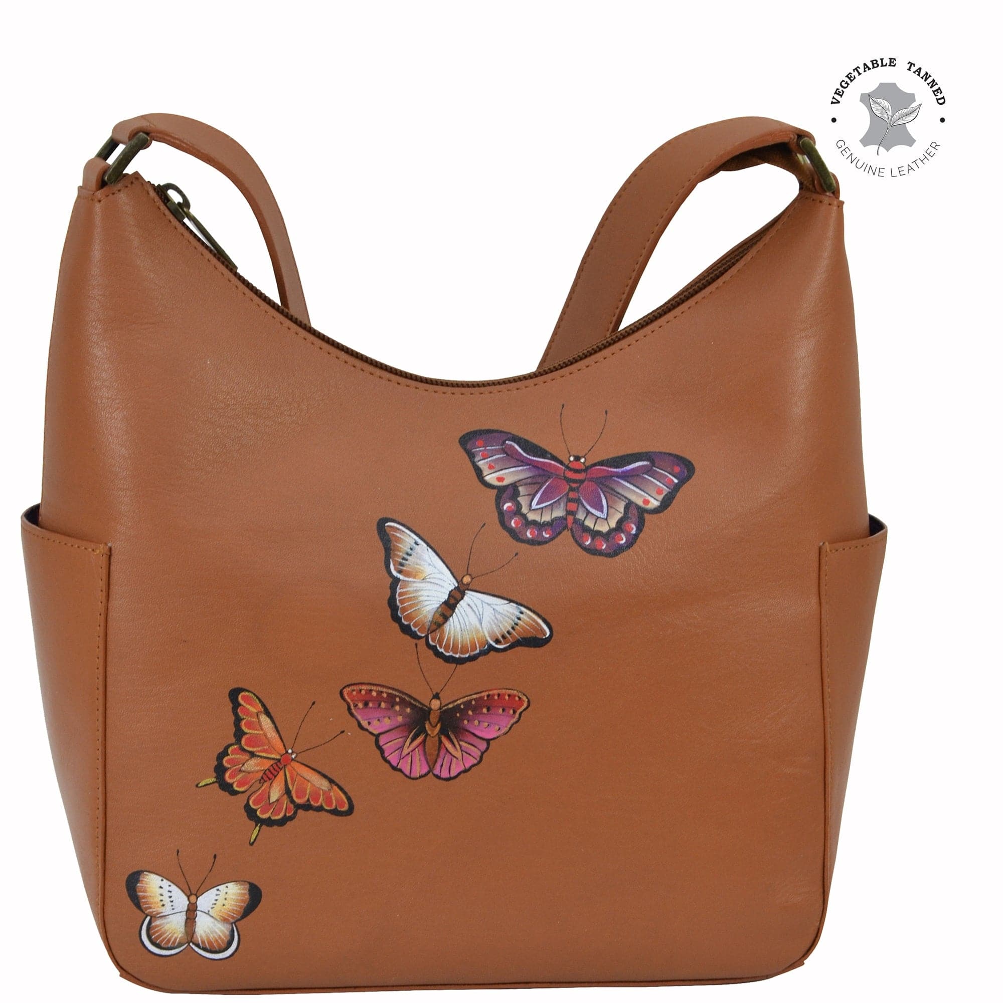 Butterflies Honey Tan Classic Hobo With Side Pockets - 382