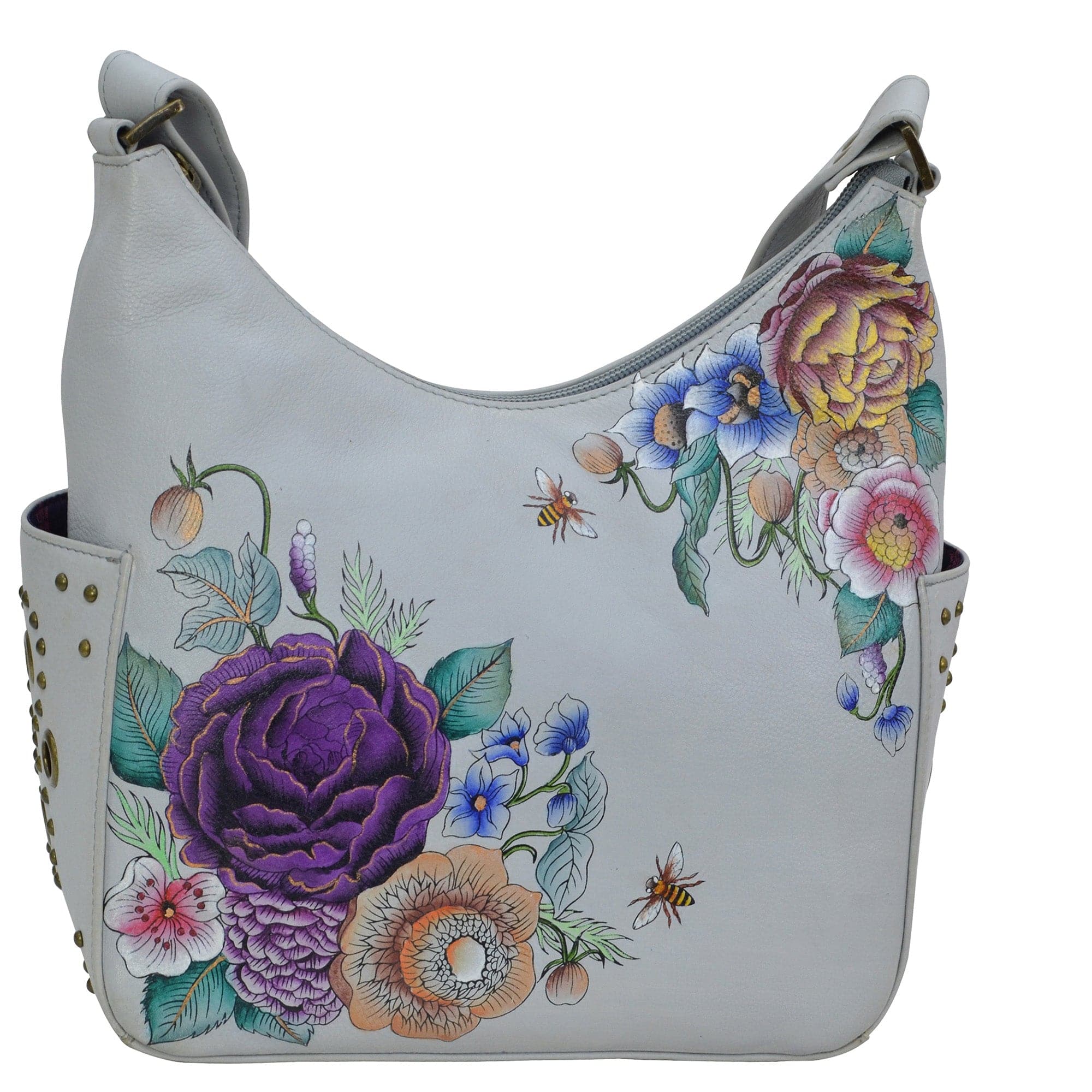 Floral Charm Classic Hobo With Studded Side Pockets - 433