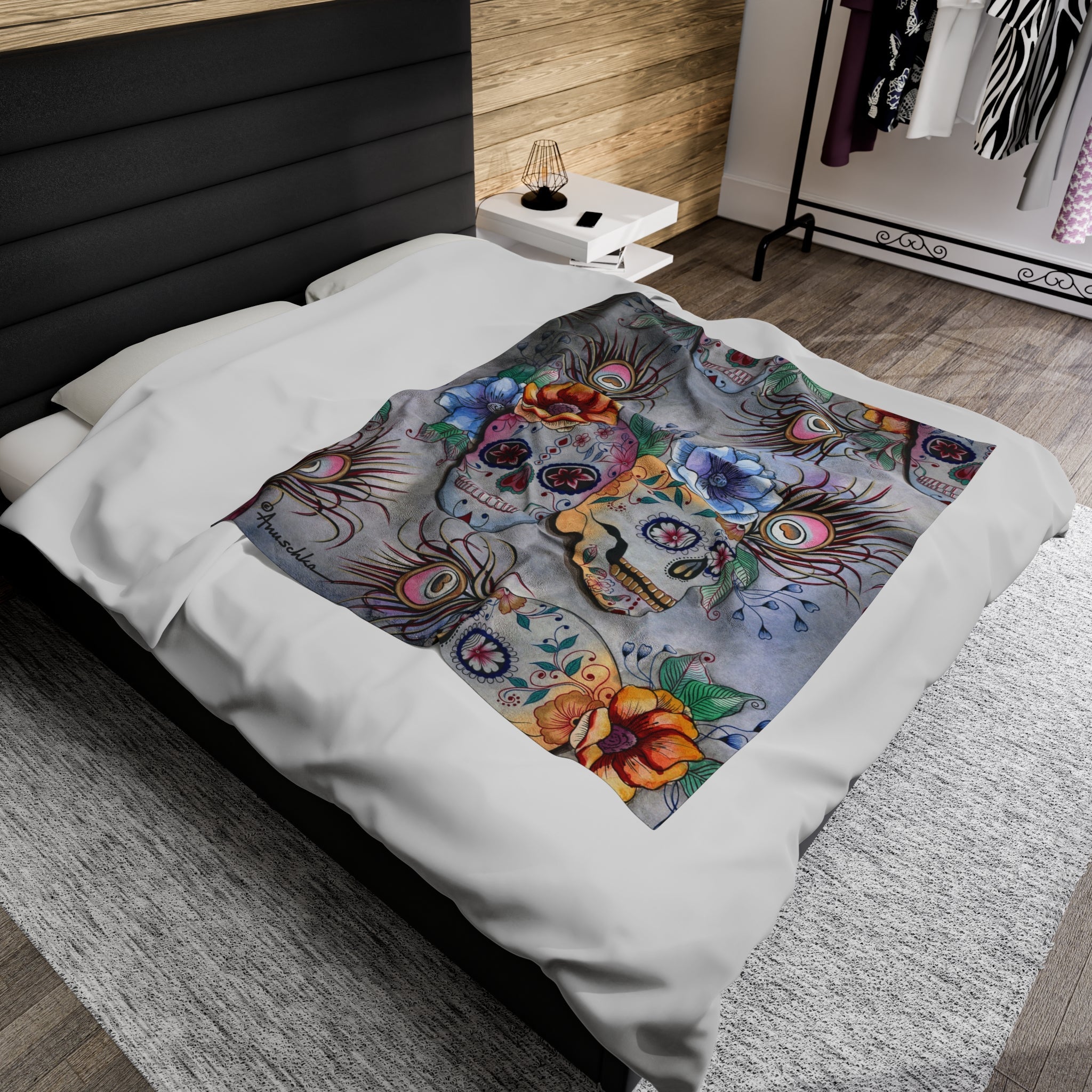 Calaveras de Azúcar Velveteen Plush Blanket