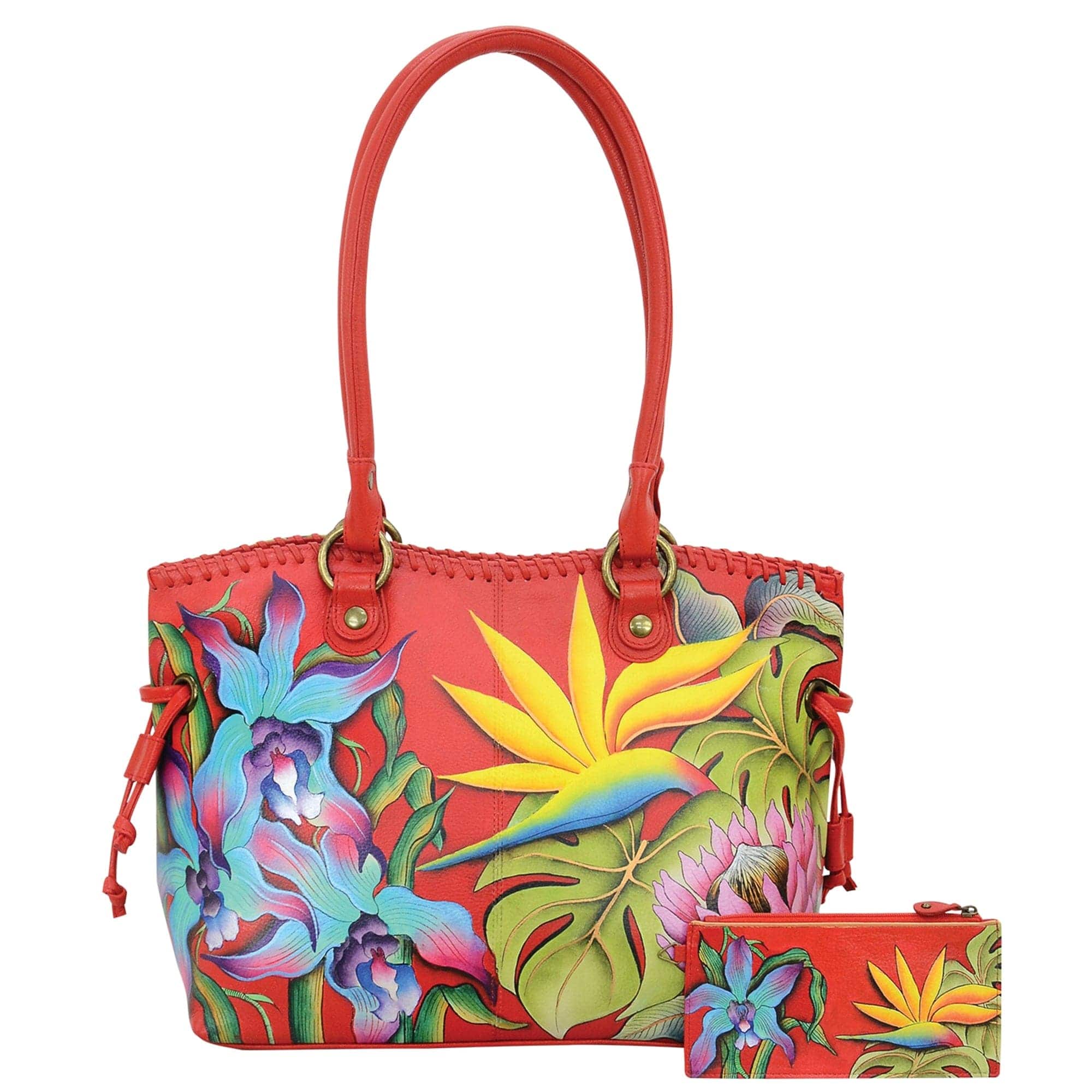 Anuschka Style 569, handpainted Double Handle Large Tote With Magnetic Closure. Island Escape painting