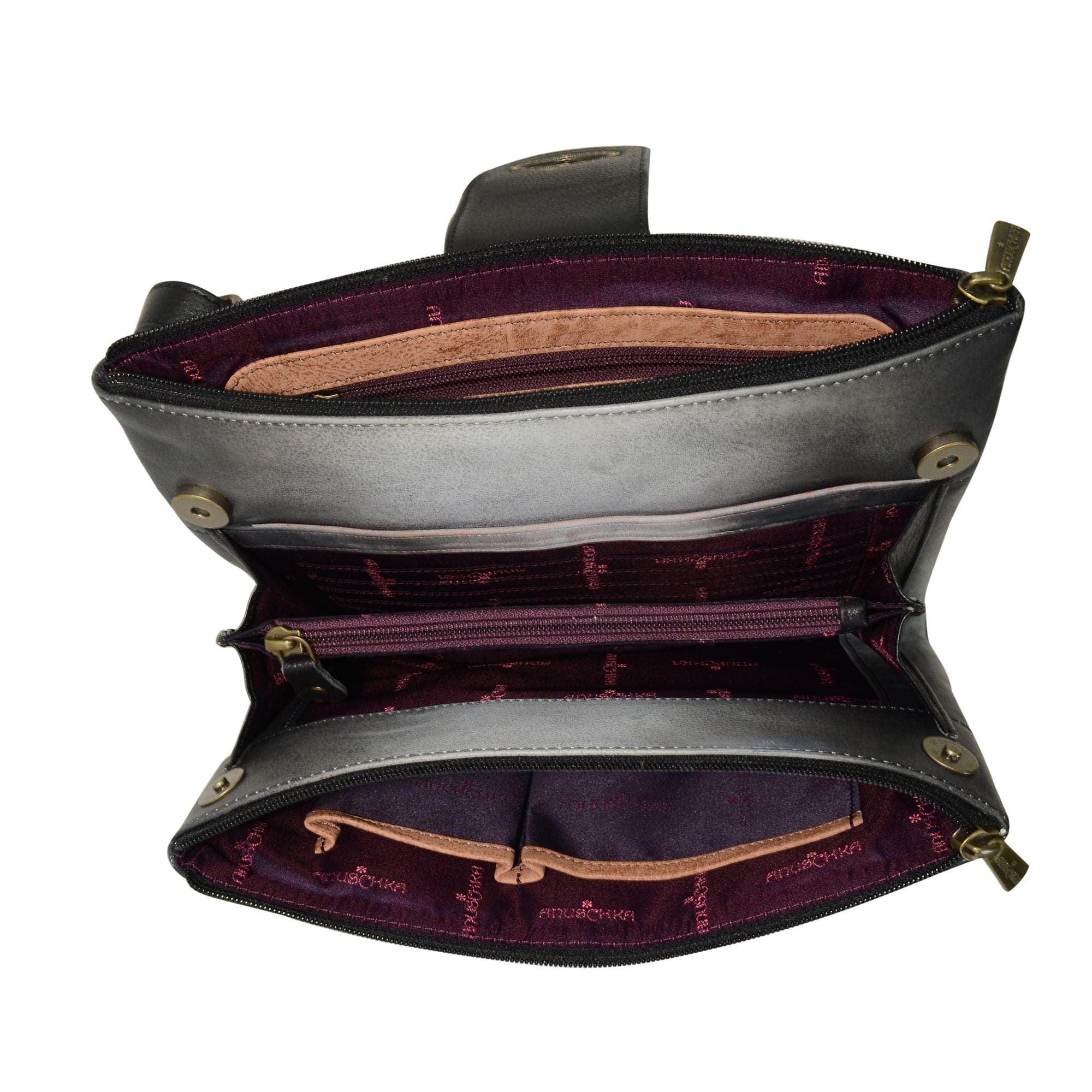 RFID Blocking Triple Compartment Crossbody Organizer - 595 - Anuschka