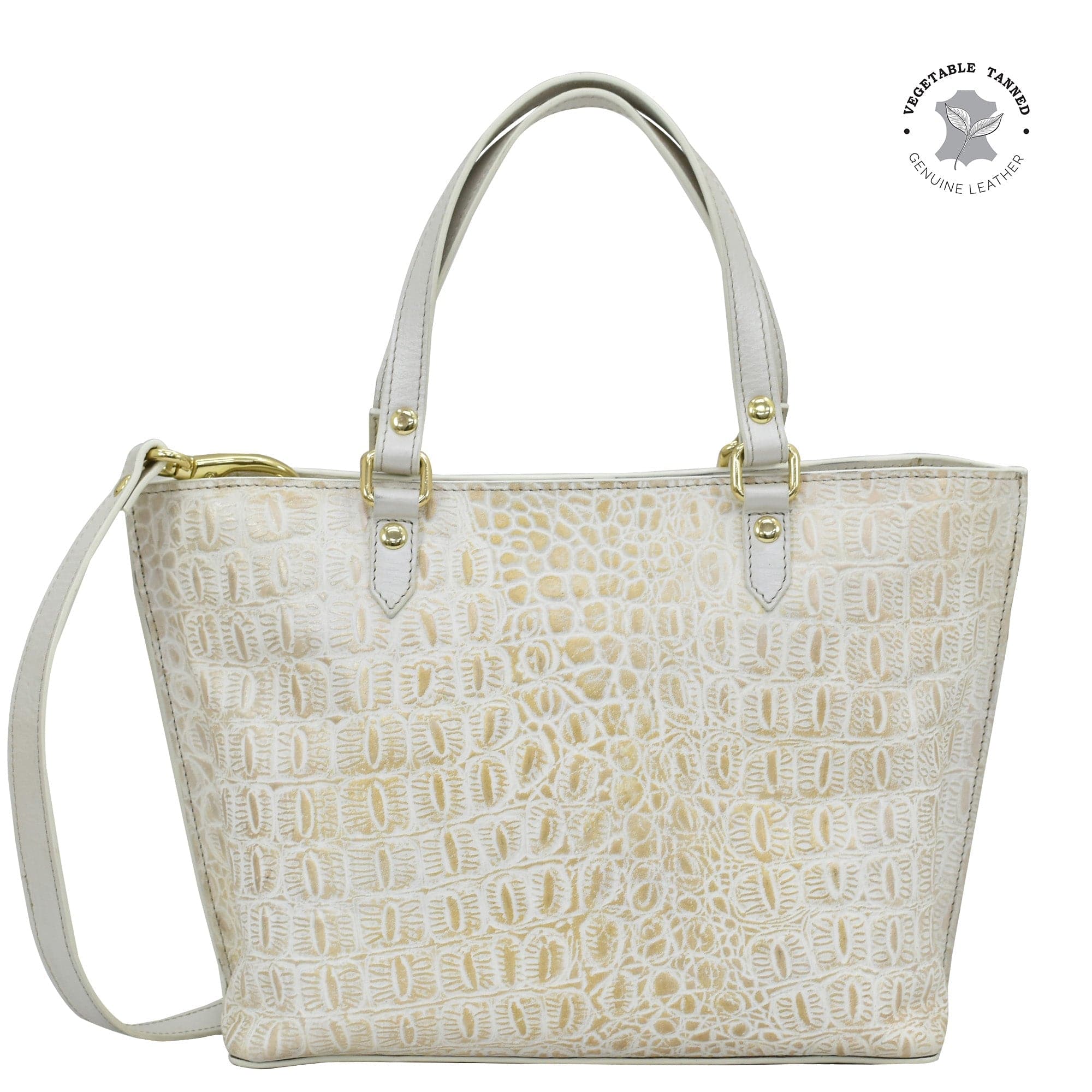 Croc Embossed Cream Gold Medium Tote - 693