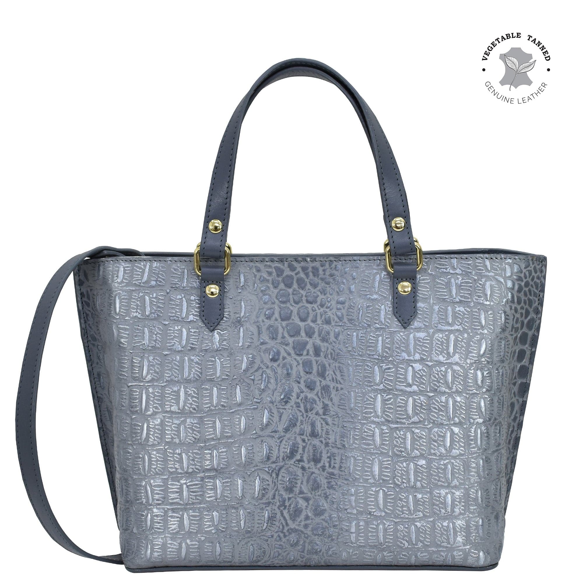 Croc Embossed Silver Grey Medium Tote - 693