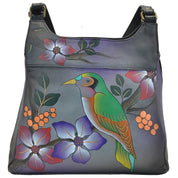 Bird on a Branch Grey Triple Compartment Satchel - 7001