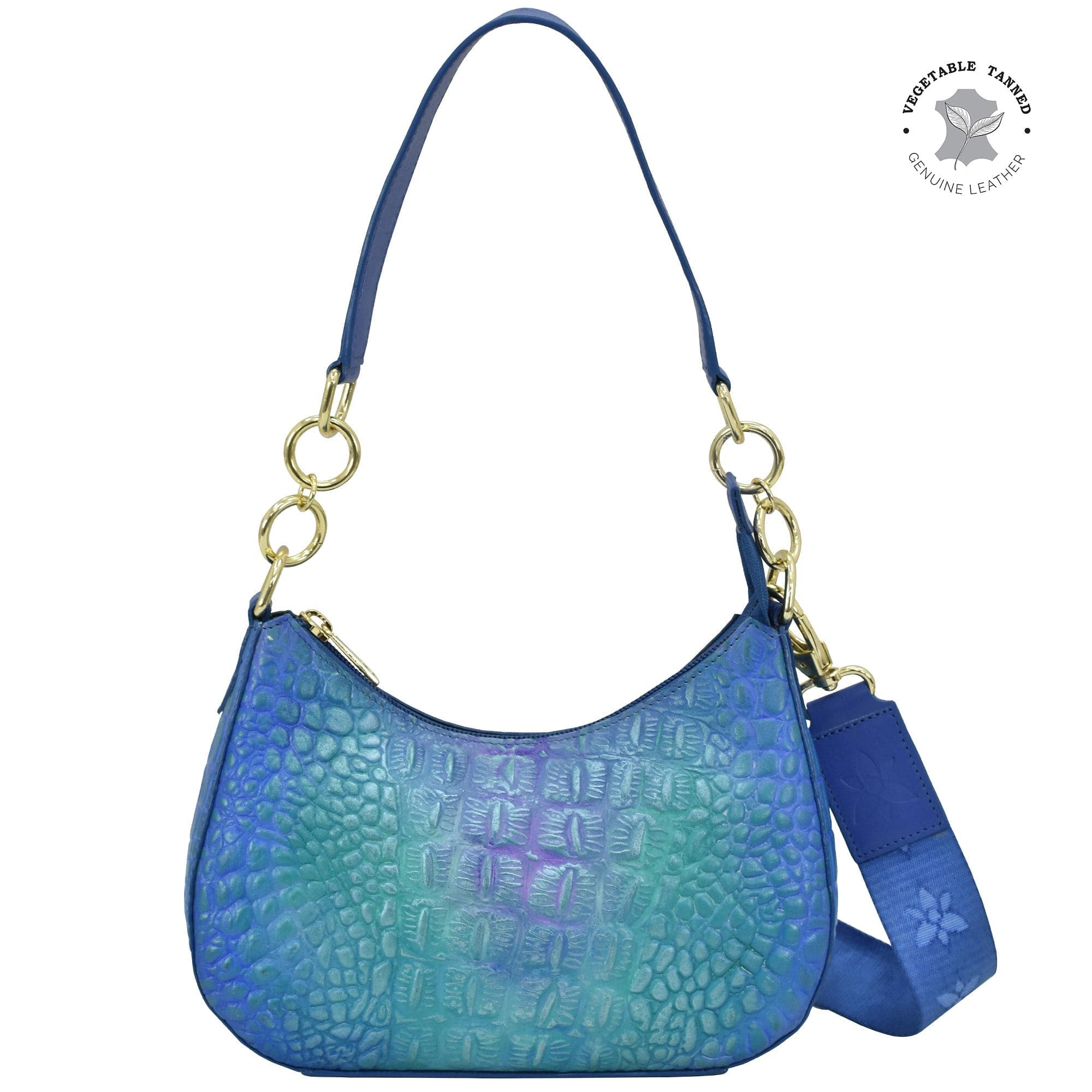 Croc Embossed Peacock Small Convertible Hobo - 701