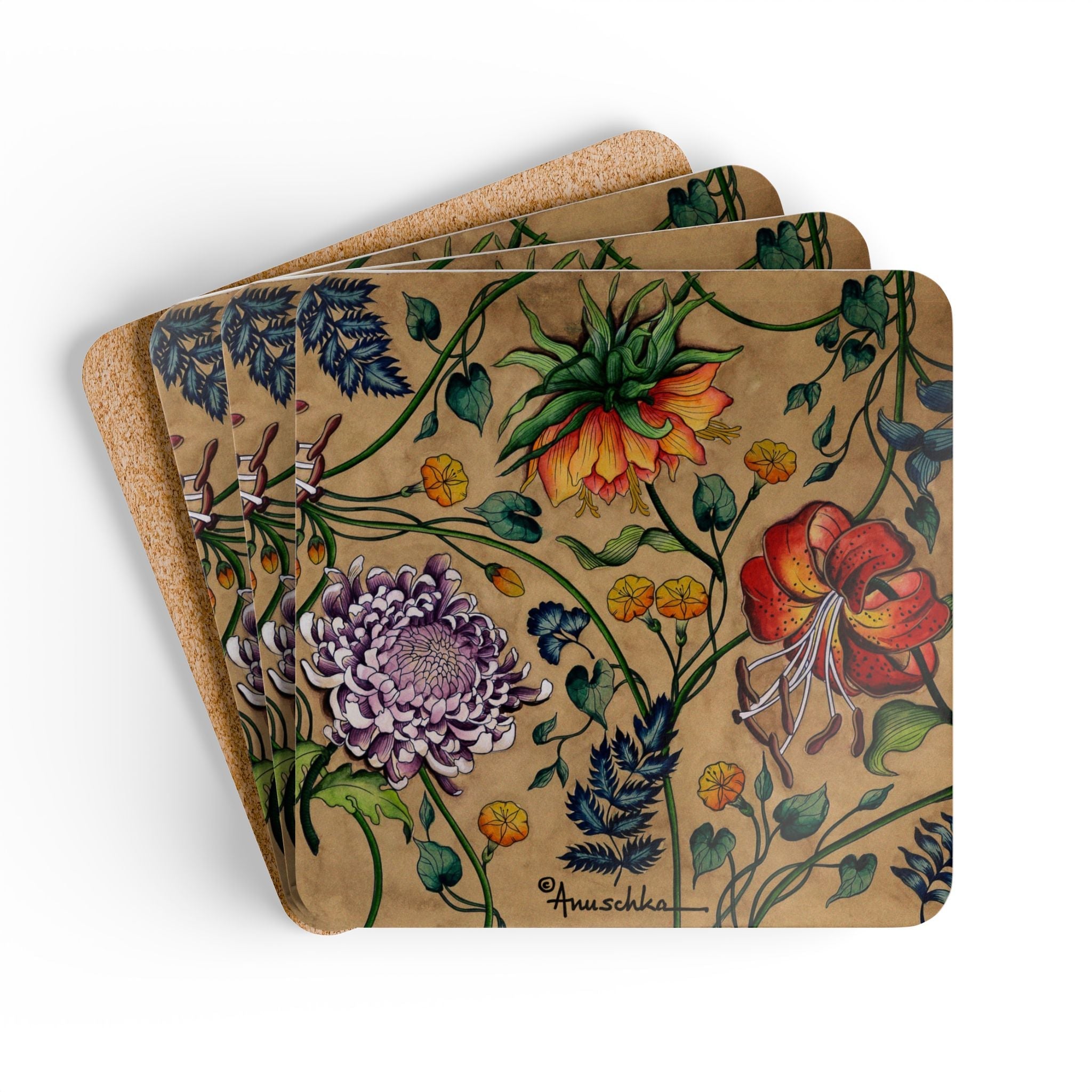 Caribbean Garden Corkwood Coaster Set