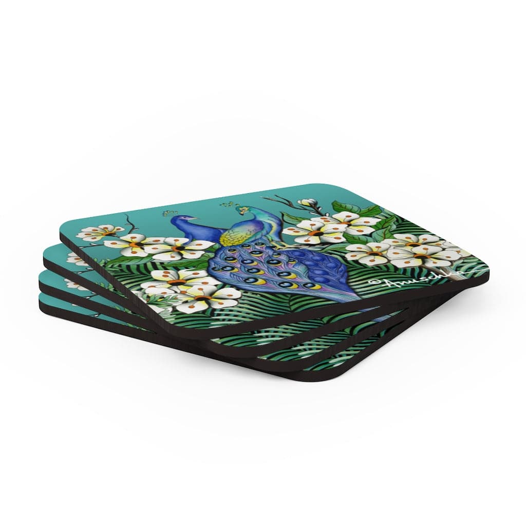 Peacock Love Cork Back Coaster