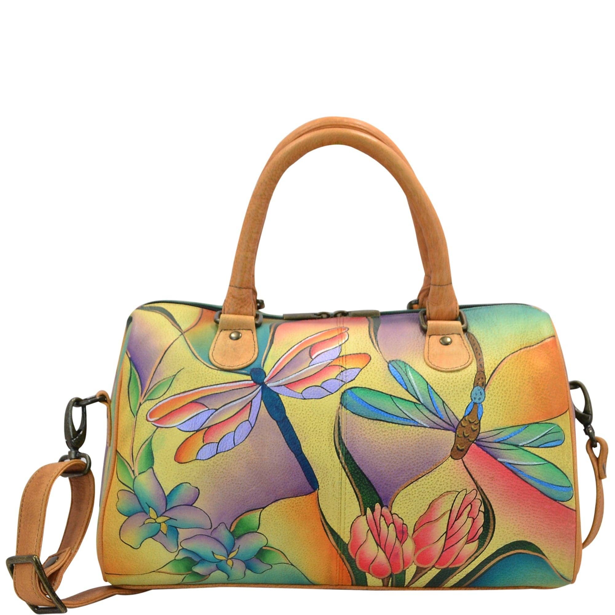 Dragonfly Glass Painting Zip Around Satchel - 8039