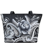 Peonies And Paisleys Black Large Tote - 8045