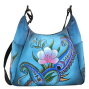 Denim Paisley Floral Large Multi Pocket Hobo - 8060