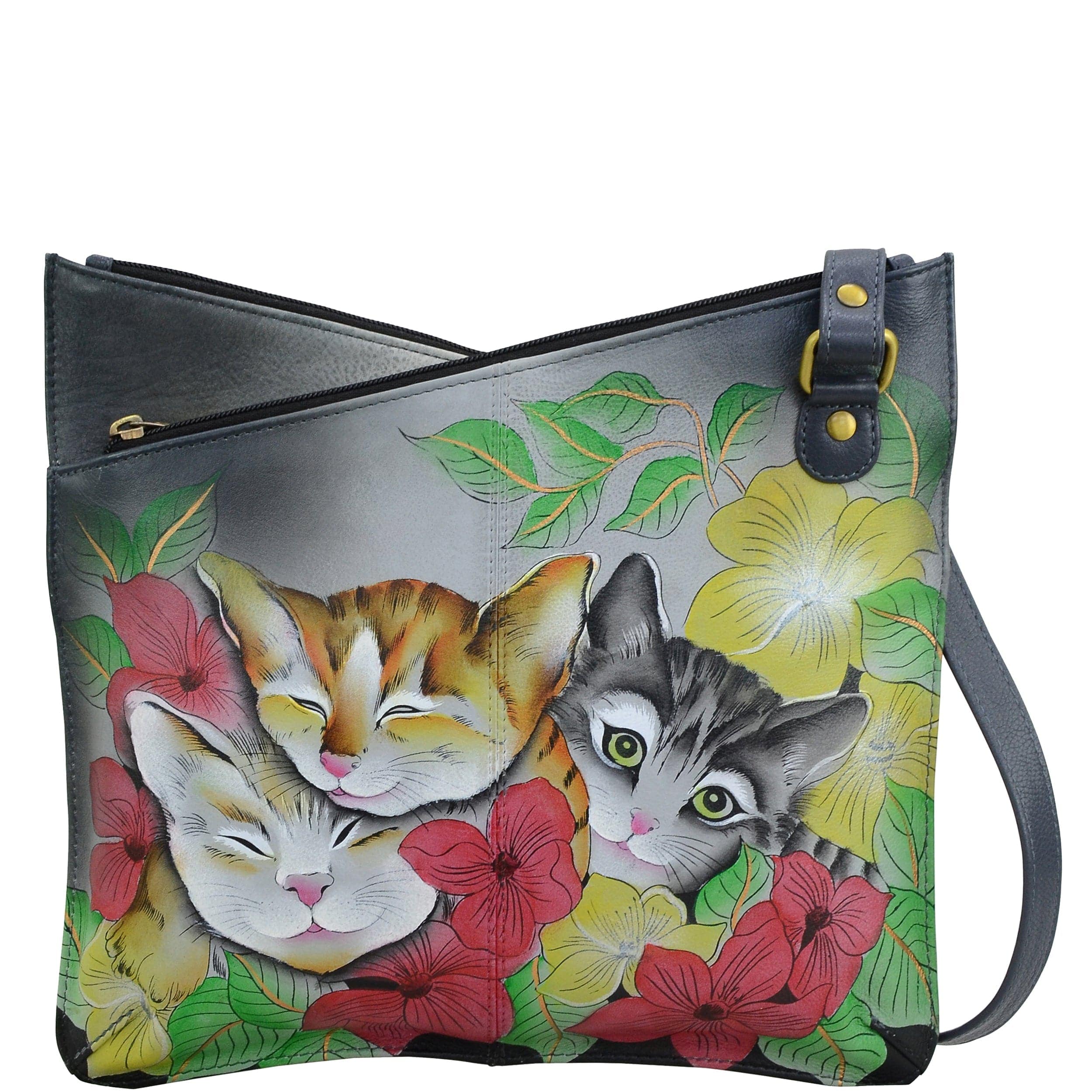 Three Kittens Grey V Top Multi compartment Crossbody - 8326