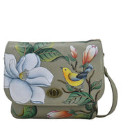 Vintage Bird Taupe Triple Compartment Flap Crossbody - 8428