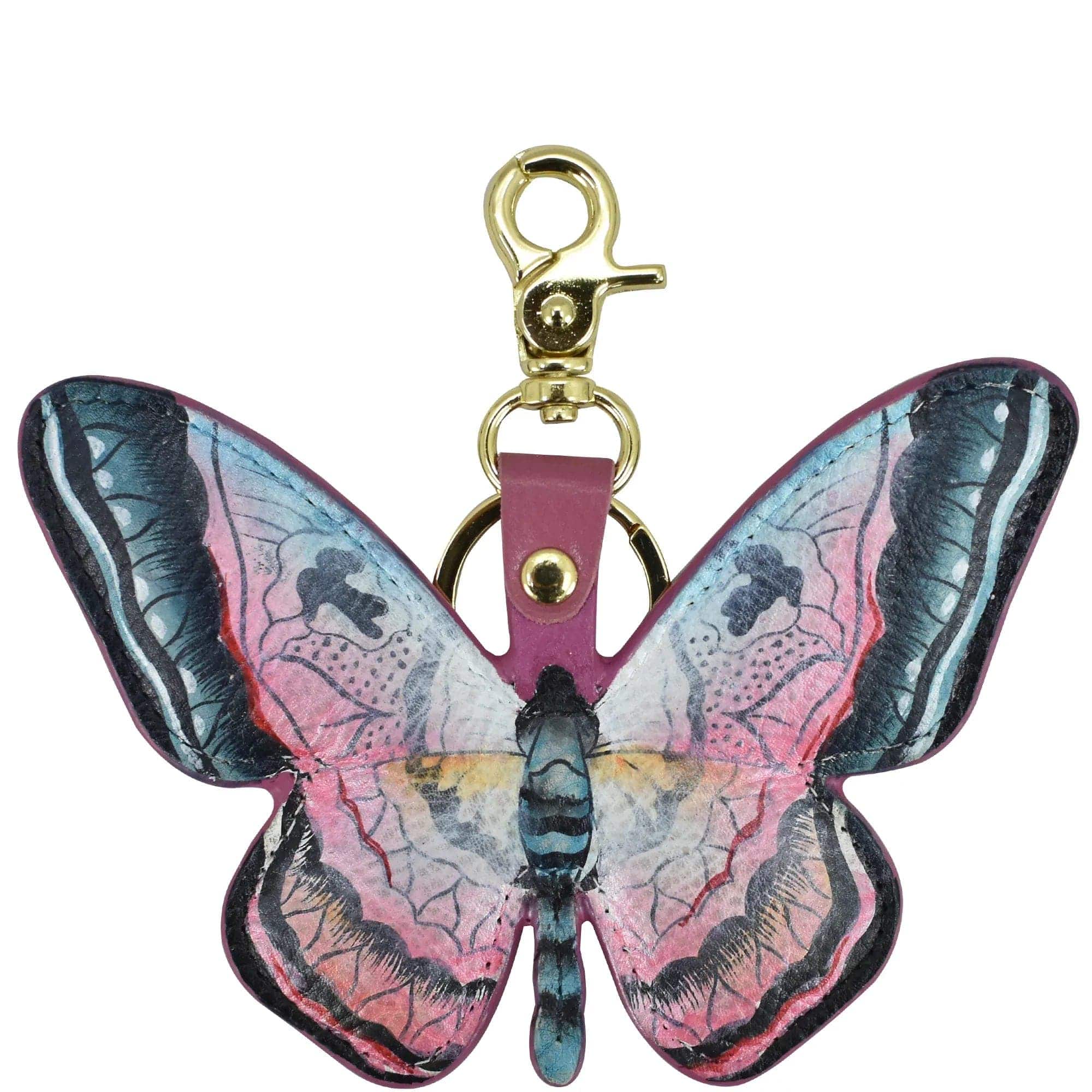 Anuschka Leather Bag Charm with Butterfly Melody painting