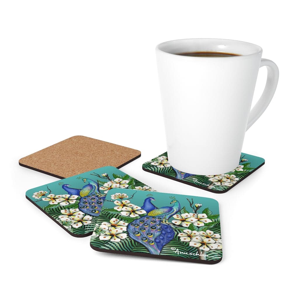 Peacock Love Cork Back Coaster