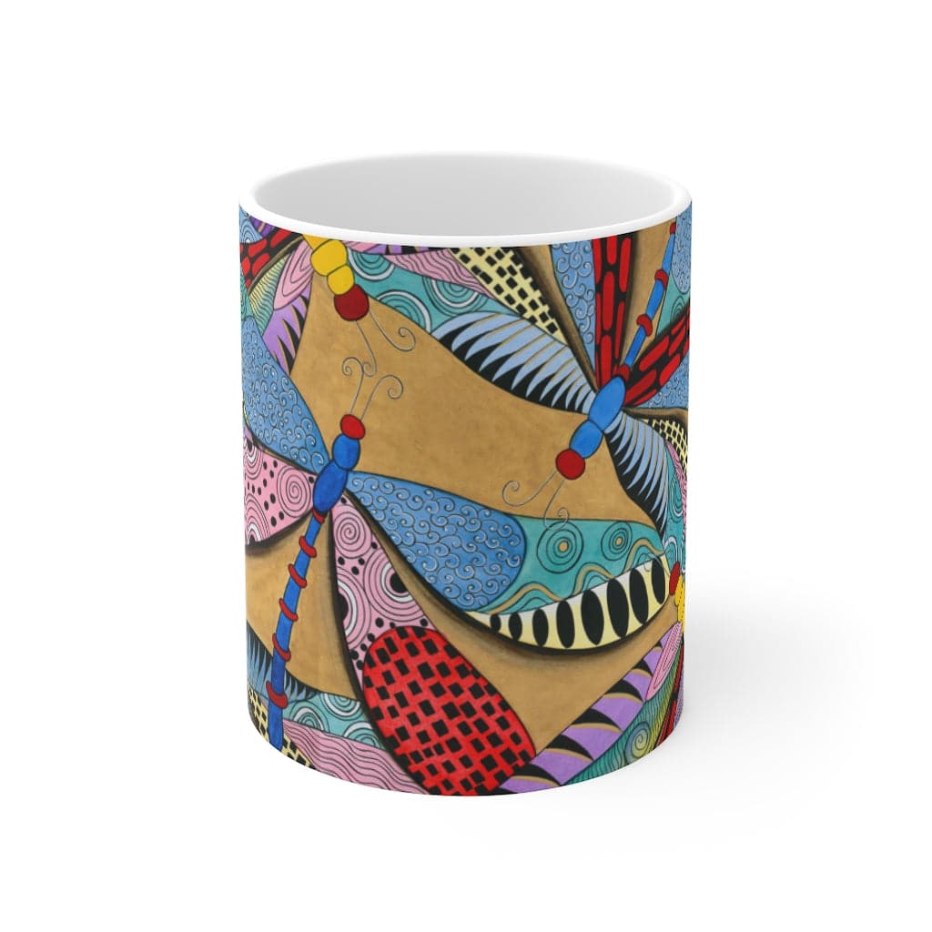 Anuschka Coffee Mug, Dancing Dragonflies printing in Multi color. Featuring can be safely placed in a microwave for food or liquid heating and suitable for dishwasher use.